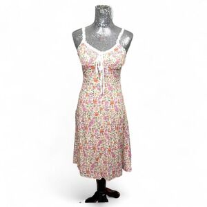 Y2K Coquette Floral Lace Trim Tie Front Babydoll Dress XS Soft Girl Garden Party